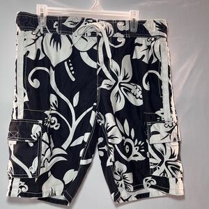 Men’s OLD NAVY swim shorts. Black and white floral print. Size medium.